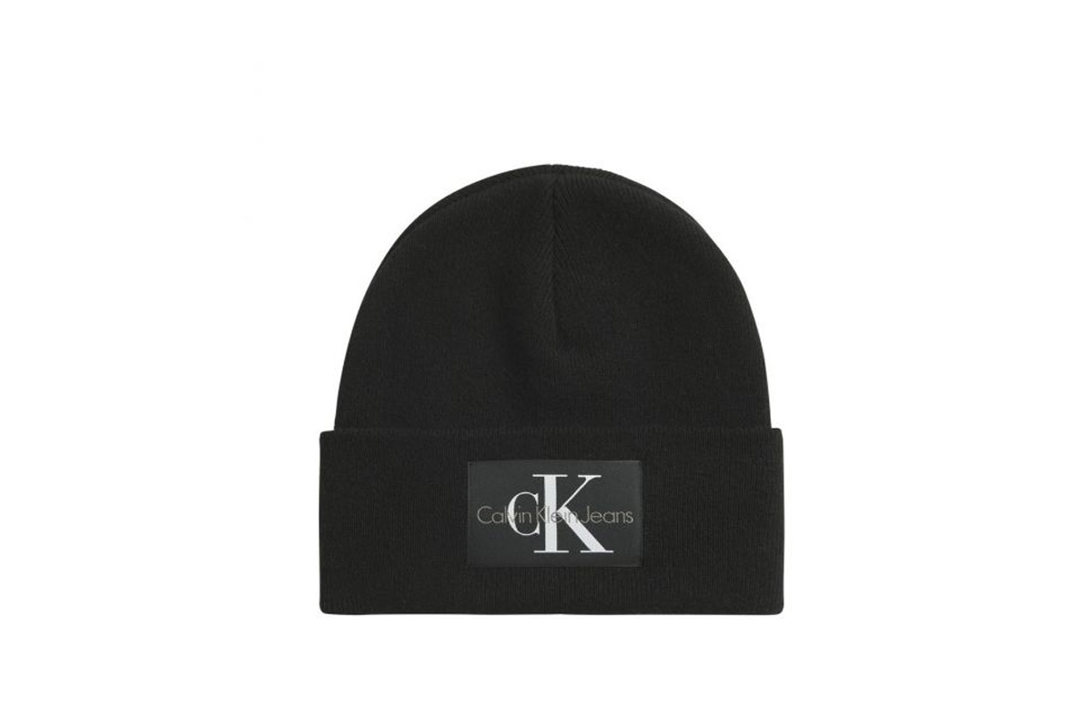 Calvin Klein Monologo Patch Non-Rib Beanie Σκουφάκι Χειμερινό (K50K506246 BDS) Μαύρο